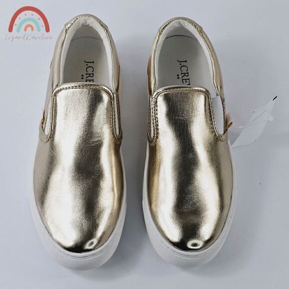 New! J. Crew Faux Leather Metallic Slip On Sneakers - Picture 8 of 16